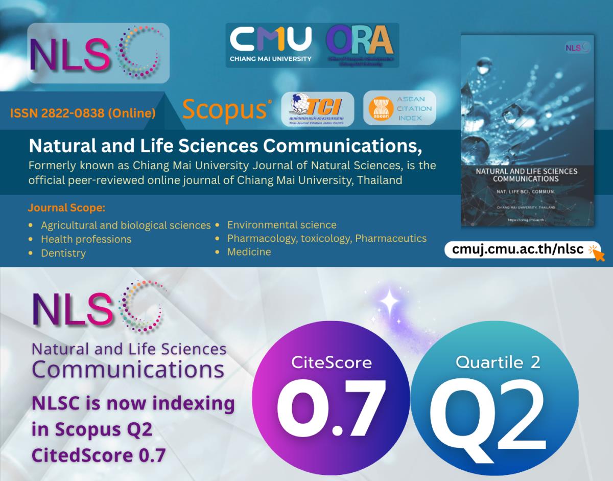 แนะนำวารสารมหาวิทยาลัยเชียงใหม่ Natural and Life Sciences Communications ปัจจุบันได้รับการบรรจุในฐานข้อมูล Scopus Q2